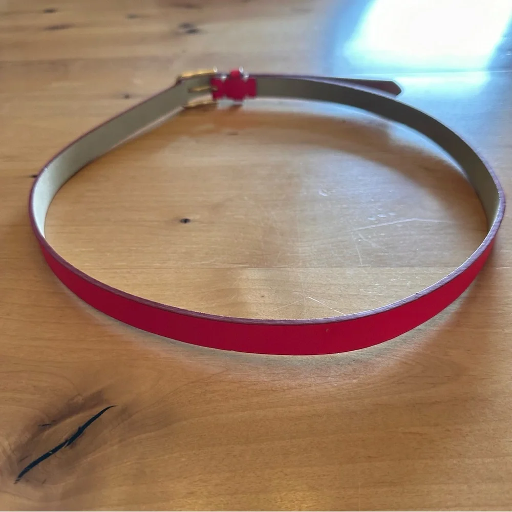Coldwater Creek Bright Barbie Pink Thin Leather Belt With Gold Buckle